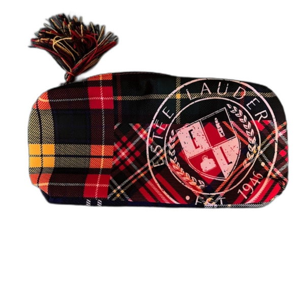 Estee Lauder Preppy Essential Red/Blue/Green&Yellow Plaid Cosmetics Bag w/Tassel - Picture 1 of 4